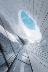 Poster - Futuristic Architectural Design with Curved Lines and Sky View