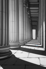 Poster - Monochromatic Architectural Passage with Grandeur Columns and Strong Shadows