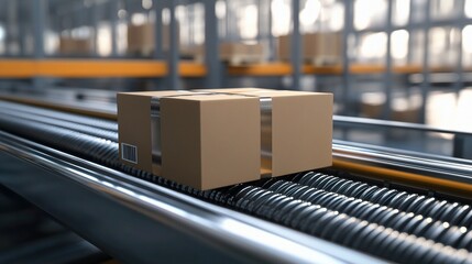 Poster - Box Moving on Conveyor Roller System in Industrial Warehouse Setting
