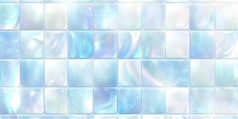 Poster - Background featuring abstract tile pattern in shades of blue and white with a glossy finish under soft light