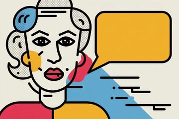 Poster - Stylized Illustration of a Woman with Bold Colors and Speech Bubble