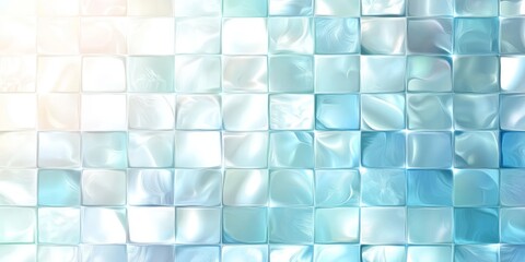 Poster - Abstract light blue tile pattern showcasing glossy surfaces and soft reflections