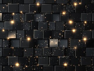 Poster - Elegant black tile background with golden sparkles creating an abstract pattern for modern design applications