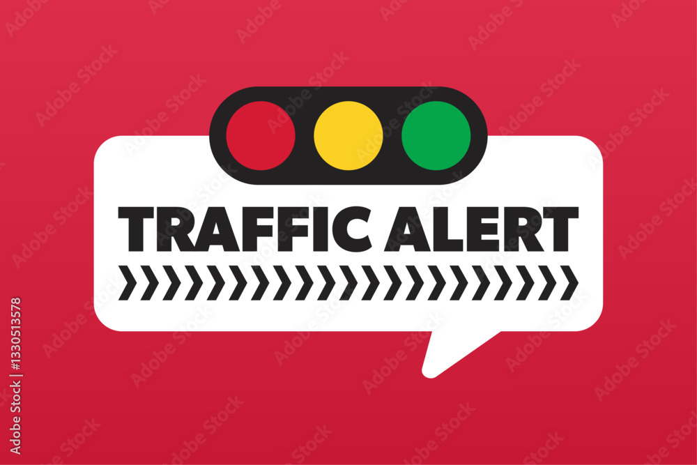 Traffic alert sign with a three color traffic light and a speech bubble ...