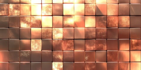 Poster - Bright reflective tiles create an abstract pattern with warm hues and textured surfaces in a contemporary setting