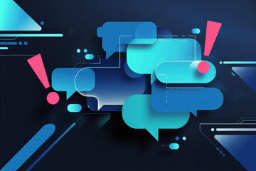 Poster - Vibrant Digital Communication Concept with Colorful Speech Bubbles and Geometric Shapes