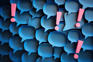 Poster - Dynamic and Engaging Background of Speech Bubbles with Contrasting Exclamation Marks in Blue and Pink Tones