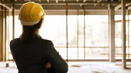 Poster - Architect Observing Remodeling Site with Crossed Arms in Hard Hat