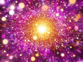 Poster - Explosion of magenta and golden light beams emanating from a central point