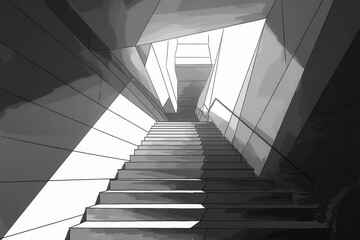 Poster - Modern Abstract Staircase with Bold Geometric Shapes in Monochrome