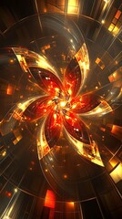 Poster - luminous red and gold fractal flower with sparkling geometric accents