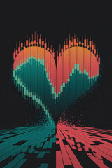 Poster - Abstract Heart Shape Created with Vibrant Audio Waveforms in Cool Blues and Warm Reds