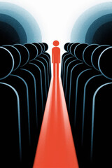Poster - Symbolic Representation of Individuality Standing Out Amidst Uniformity in a Striking Red and Blue Color Scheme