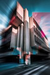 Poster - Dynamic Abstract Perspective of Modern Concrete Architecture with Bold Color Accents