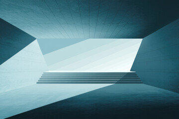 Poster - Minimalist Architectural Space with Geometric Shadows and Soft Blue Tones