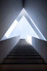 Poster - Minimalist Staircase Leading to Bright Sky with Geometric Lighting