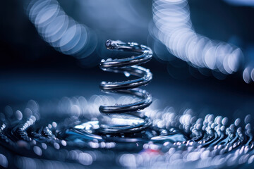 Poster - Elegant Spiral Water Sculpture Reflecting Blue Light and Droplets