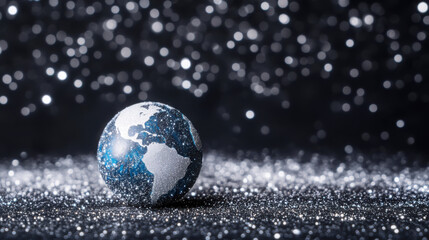 Wall Mural - Miniature earth in sparkling starry background - cosmic connection concept