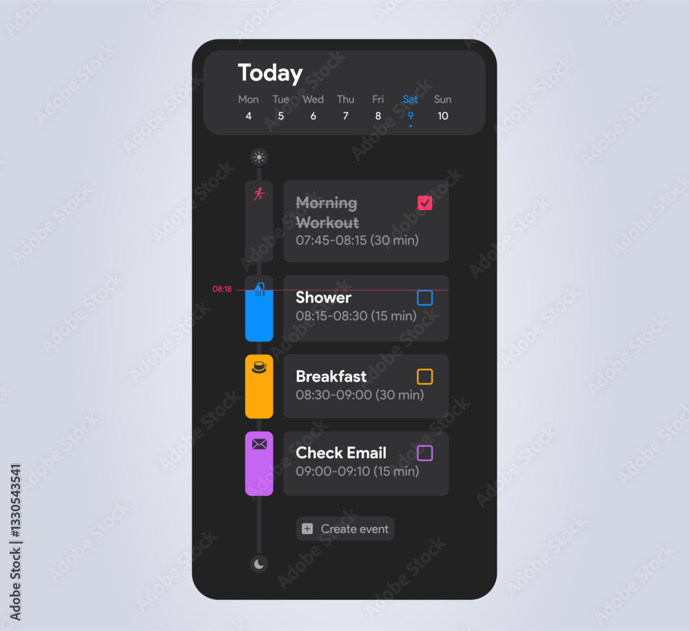 Mobile calendar interface template with scheduled events. Digital ...