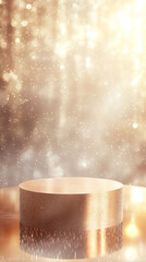 Poster - Round golden podium sparkling on elegant background with bokeh lights for product presentation