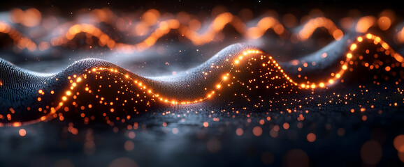 Poster - Abstract Glowing Orange Particles On Dark Background