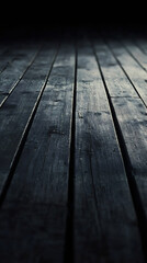 Poster - Weathered wooden planks fading into shadowy background, revealing textured surface and mysterious receding perspective