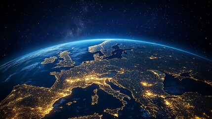 earth at night glows with light from cities in europe, including italy, germany, poland, england, be