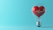 © Elkhan Babayev - Love and care concept. Red heart with heartbeat in a light bulb on a blue background.