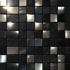 Poster - Elegant black and pearl tile background showcasing a modern abstract design with reflective surfaces and varying textures
