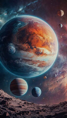 Wall Mural - Space elements with planets and stars in pastel colors.