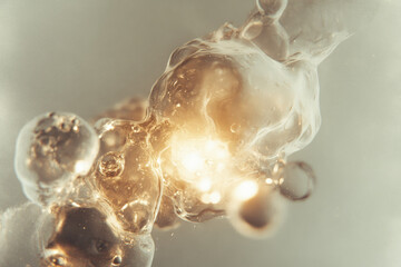 Aufkleber - glowing, abstract formation of translucent bubbles appears suspended in space, with warm, ethereal light emanating from within, creating sense of cosmic wonder and fluidity