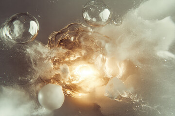 Aufkleber - mesmerizing abstract image featuring swirling clouds and glowing orbs in cosmic setting, evoking sense of outer space chaos and energy