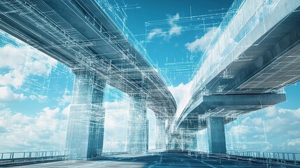 Poster - Detailed 3D Render of Blueprint Design for Modern Bridge Construction