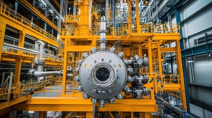 Poster - Complex Industrial Equipment with Piping in Large Facility Interior