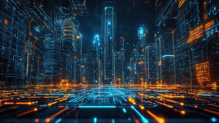 Poster - Cybernetic Blueprint of Future City Architecture in High Tech Design