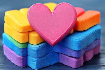 Poster - a colorful stack of blocks featuring a pink heart