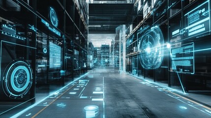 Poster - Futuristic Smart Warehouse with Advanced VR Technology Visualizations