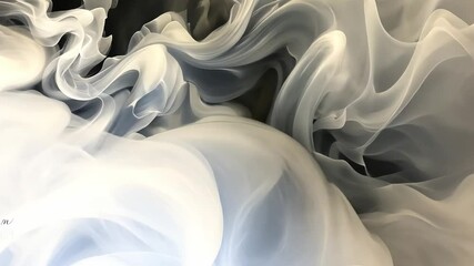 Poster - Mesmerizing Abstract Swirl of White Smoke Patterns Against Dark Background Evokes Mystery and Fluidity with Ethereal Movement and Soft Undulating Forms
