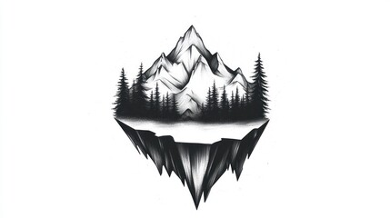  Floating mountain landscape, ink sketch