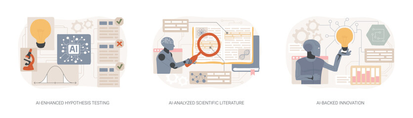 Poster - AI in Scientific Research and Development abstract concept vector illustrations.