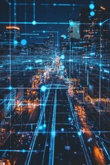 Poster - Night cityscape with digital overlay and lights