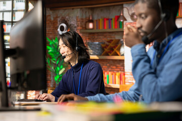 Poster - call center senior operator using remote access tools to connect to customer devices remotely for tr