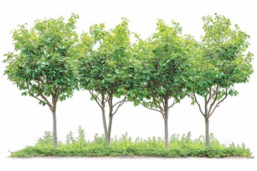 set of few middle summer street young trees isolated png on a white background perfectly cutout