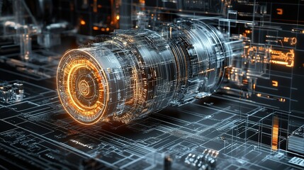 Poster - Futuristic Mechanical Project Blueprint in 3D Render Format