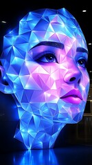 Poster - a luminous digital face constructed with polygonal facets of light