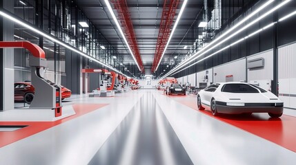 Poster - Advanced Robotic Arms Assembling Cars in Modern Factory Environment