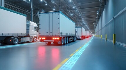 Poster - High-Tech Freight Terminal with Advanced Scanners and Busy Trucks