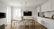 © Phung - Bright airy kitchen boasts minimalist design hardwood floors. AI Generated