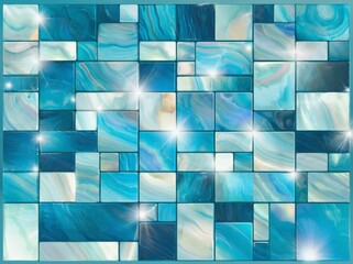 Poster - Vibrant pearl abstract tile pattern showcasing shades of blue and shimmering reflections