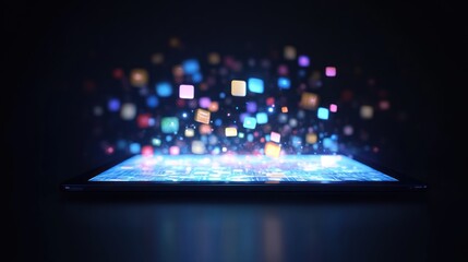 Wall Mural - Tablet with digital data explosion